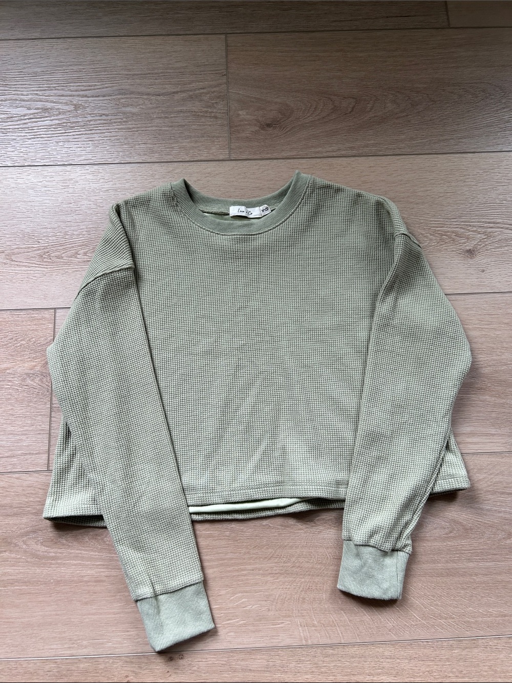 Boxy waffle knit Crewneck Sweatshirt - Sage Green